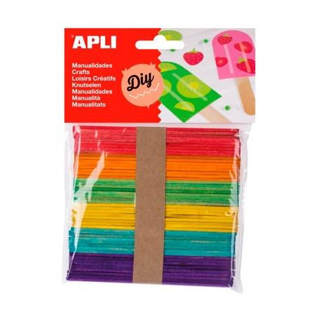 (13064) APLI PALOS DE POLO DE MADERA 114X10MM COLORES SURTIDOS -BOLSA 50U-