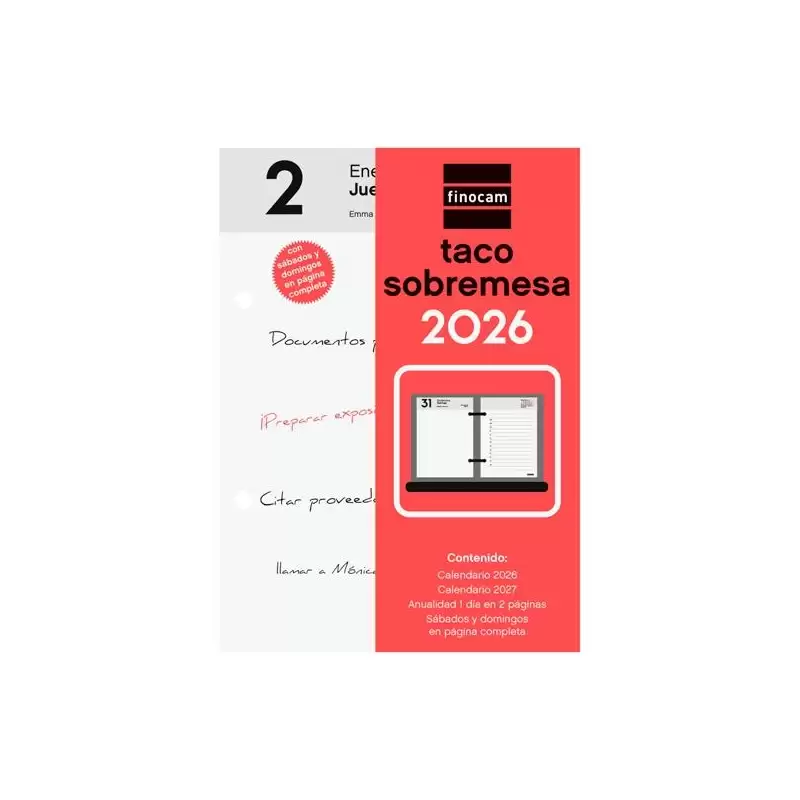 (780280026) FINOCAM TACO CALENDARIO DE SOBREMESA 85X120MM 2PD NEUTRO 2026