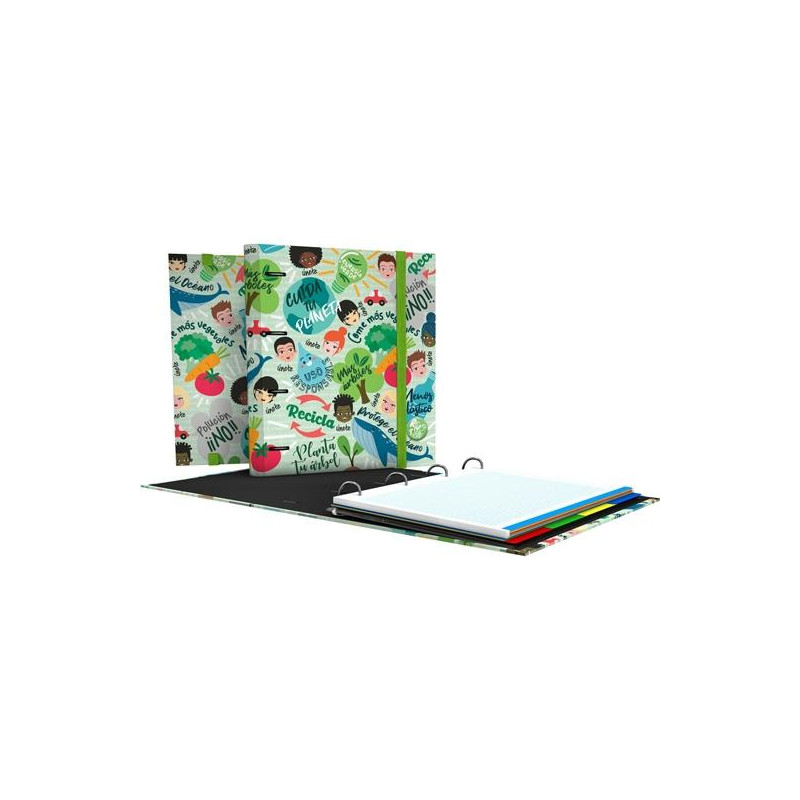 (88102648) GRAFOPLÁS CARPEBOOK 4 ANILLAS MIXTAS D35 REVOLUTION GREEN 4 SEPARADORES C/RECAMBIO 100H A4 CARTÓN PLASTIFICADO