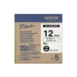 (HGe631V5) BROTHER CINTA HGE ALTA CALIDAD TEXTO NEGRO SOBRE AMARILLO 12MMX8M (CAJA 5 UDS)