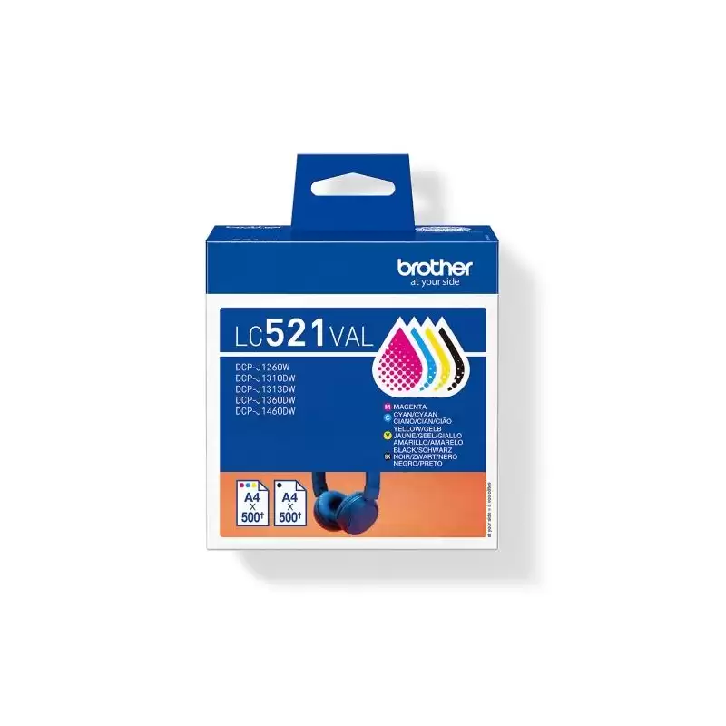 (LC521VAL) BROTHER TINTA BK/C/M/Y DCP-J1260W/J1310DW/J1360DW - PACK 4 COLORES