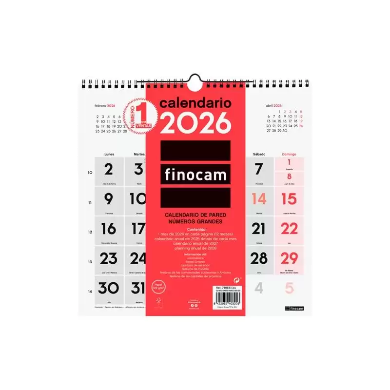 (780570026) FINOCAM CALENDARIO DE PARED NÚMEROS GRANDES 30X30-300X300MM MV NEUTRO 2026