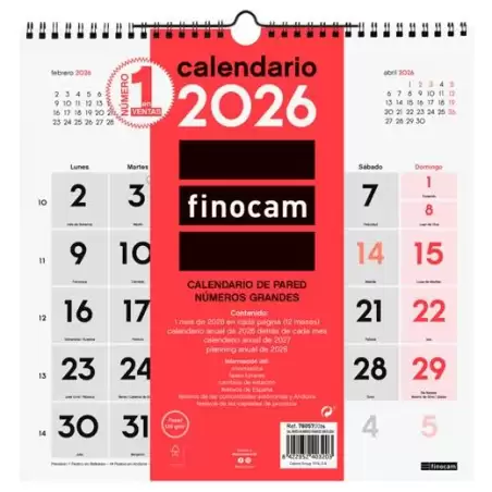 (780570026) FINOCAM CALENDARIO DE PARED NÚMEROS GRANDES 30X30-300X300MM MV NEUTRO 2026