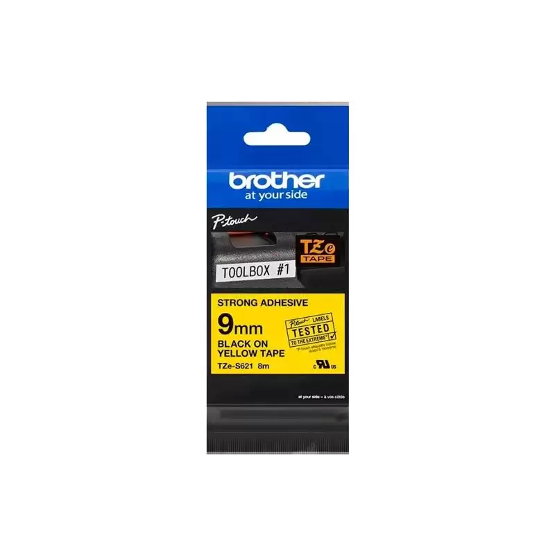 (TZES621) BROTHER CINTA ROTULADORA LAMINADA SUPER ADHESIVA TEXTO NEGRO SOBRE AMARILLO - 9MMX8M