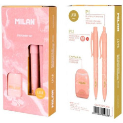 (6355LVPA) MILAN CAJA REGALO SERIE LAVA CON BOLÍGRAFO P1, PORTAMINAS PL1 0.5 Y AFILABORRA CAPSULE ROSA