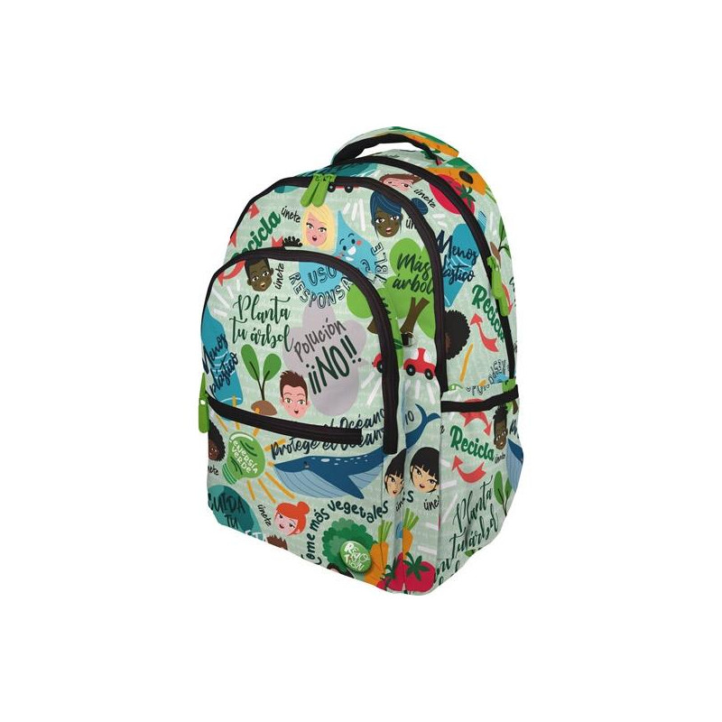 (37502215) GRAFOPLÁS MOCHILA ROMMY REVOLUTION GREEN 3 COMPARTIMENTOS C/CANDADO ADAPTABLE A CARRITO