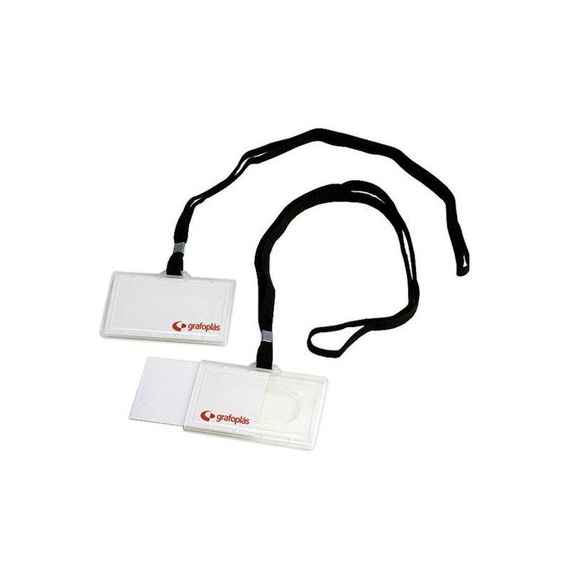 (09073000) GRAFOPLÁS PORTADISTINTIVOS INYECTADO + CORDON NEGRO 65X95MM  PACK -50U-