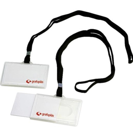 (09073000) GRAFOPLÁS PORTADISTINTIVOS INYECTADO + CORDON NEGRO 65X95MM  PACK -50U-
