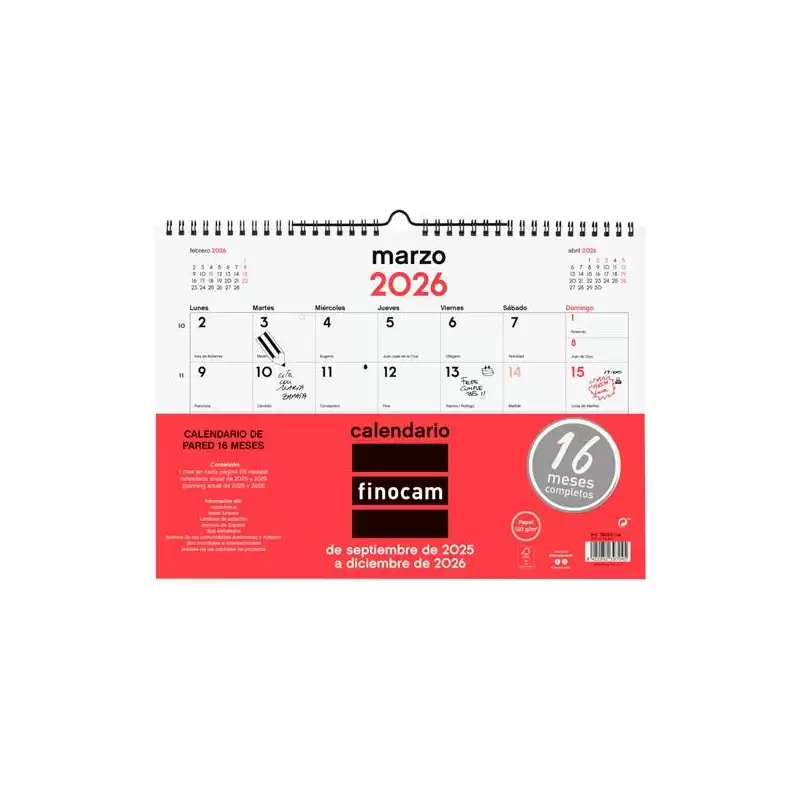 (782020026) FINOCAM CALENDARIO DE PARED 16 MESES L-340X240MM MV NEUTRO 2025-2026