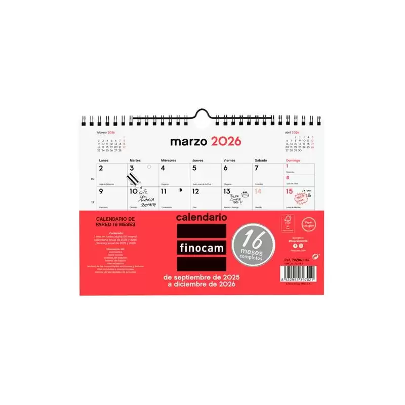 (782040026) FINOCAM CALENDARIO DE PARED 16 MESES S-210X150MM MV NEUTRO 2025-2026