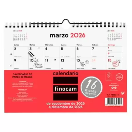 (782040026) FINOCAM CALENDARIO DE PARED 16 MESES S-210X150MM MV NEUTRO 2025-2026