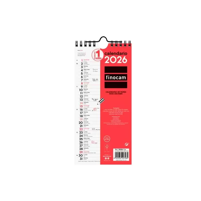 (782060026) FINOCAM CALENDARIO DE PARED PARA ESCRIBIR LARGO S-110X235MM MV NEUTRO 2026