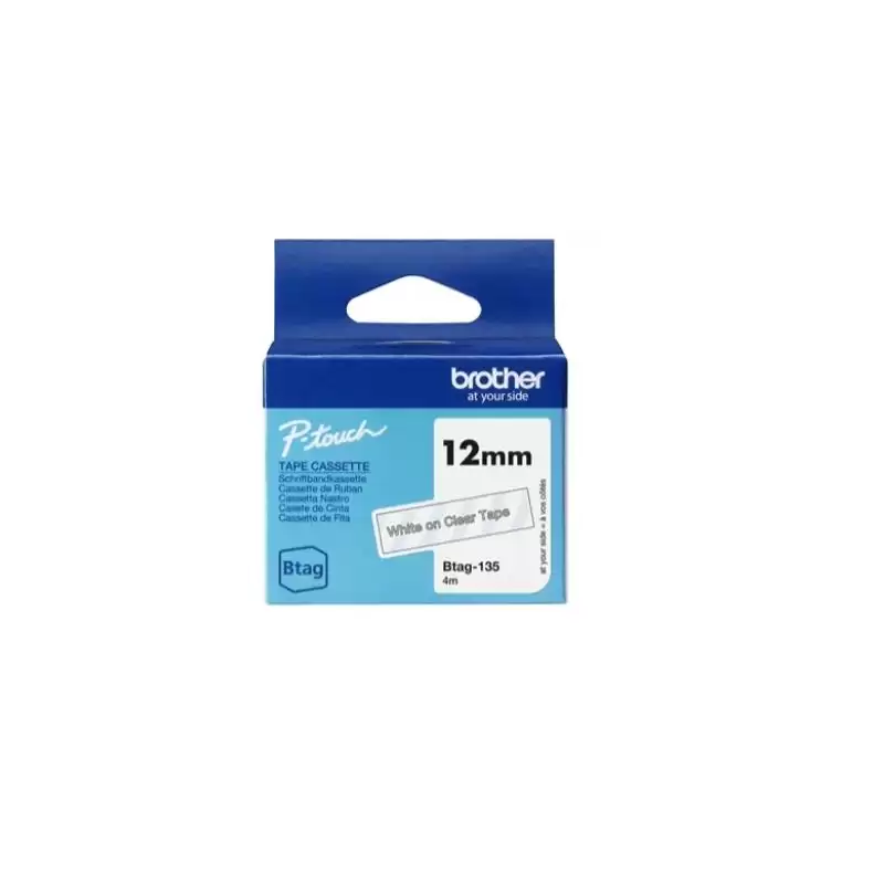 (BTAG135) BROTHER CINTA DOMÉSTICA BTAG BLANCO SOBRE TRANSPARENTE - PTN10