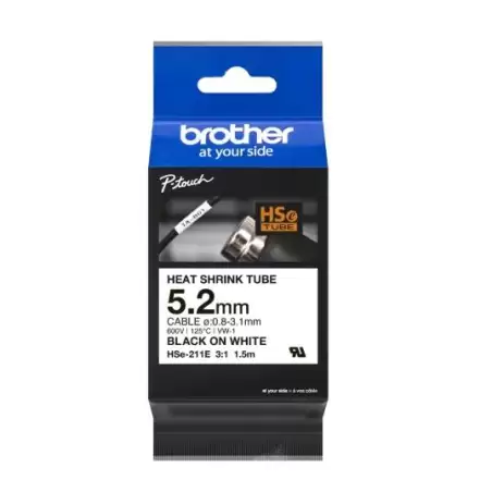 (HSE211E) BROTHER CINTA TUBO TERMORETRÁCTIL TEXTO NEGRO SOBRE BLANCO 5