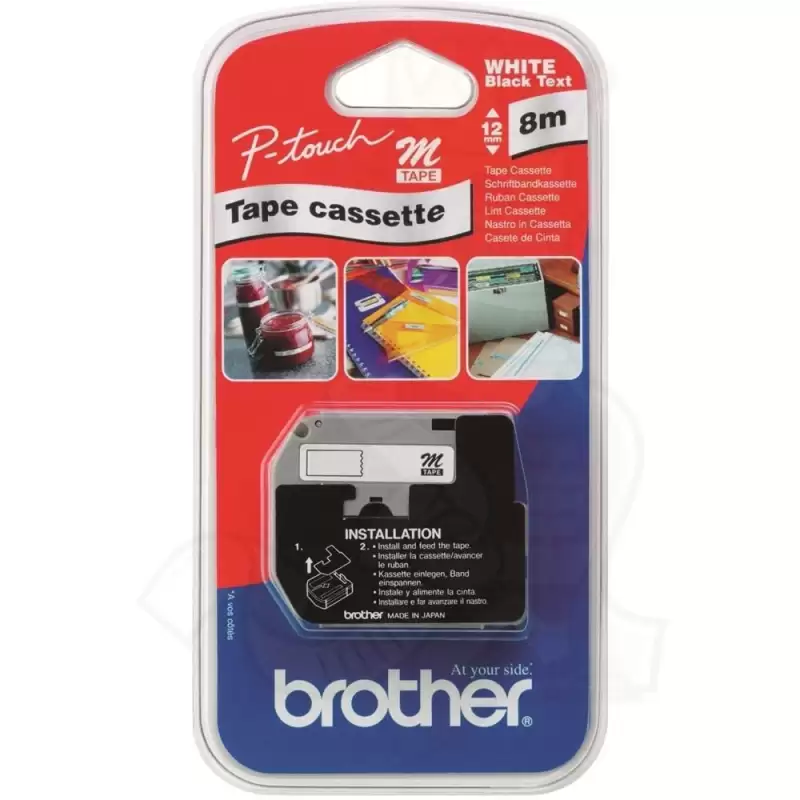 (MK221BZ) BROTHER CINTA NO LAMINADA TEXTO NEGRO SOBRE BLANCO - 9MMX8M
