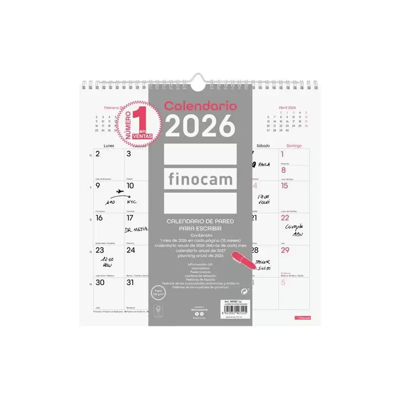 (787007326) FINOCAM CALENDARIO DE PARED PARA ESCRIBIR 30X30-300X300MM MV CHIC BLANCO 2026