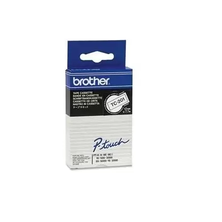 (TC201) BROTHER CINTA ROTULADORA LAMINADA TEXTO NEGRO SOBRE BLANCO DE 12MMX7