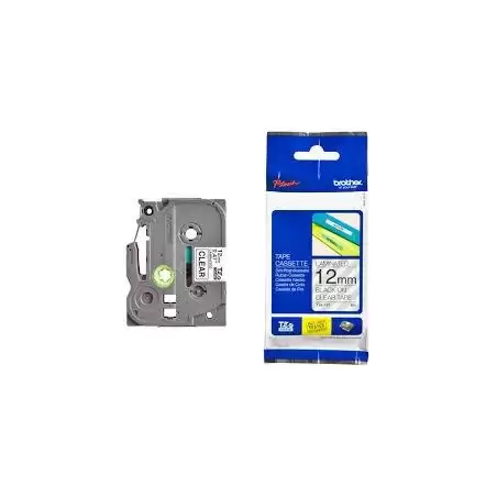 (TZE131) BROTHER CINTA ROTULADORA LAMINADA TEXTO NEGRO SOBRE TRANSPARENTE 12MMX8M