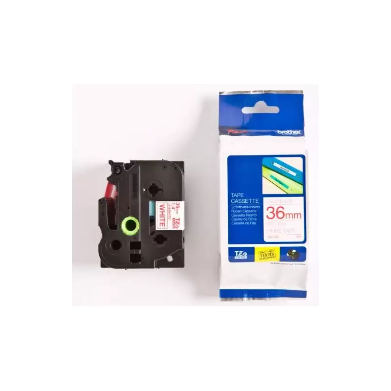 (TZE262) BROTHER CINTA ROTULADORA LAMINADA TEXTO ROJO SOBRE FONDO BLANCO - 36MMX8M