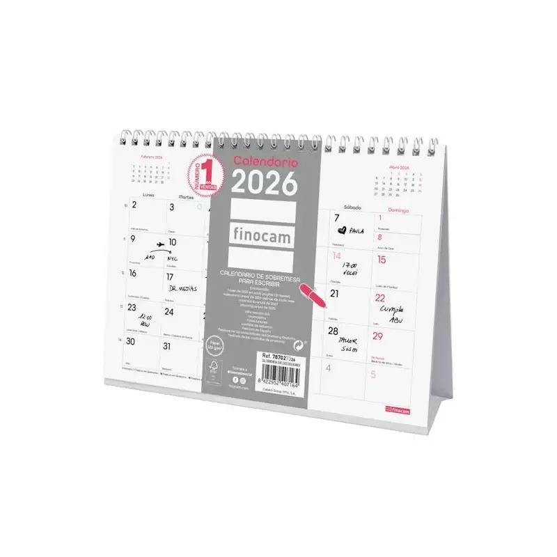 (787027326) FINOCAM CALENDARIO DE SOBREMESA PARA ESCRIBIR S-210X150MM MV CHIC BLANCO 2026