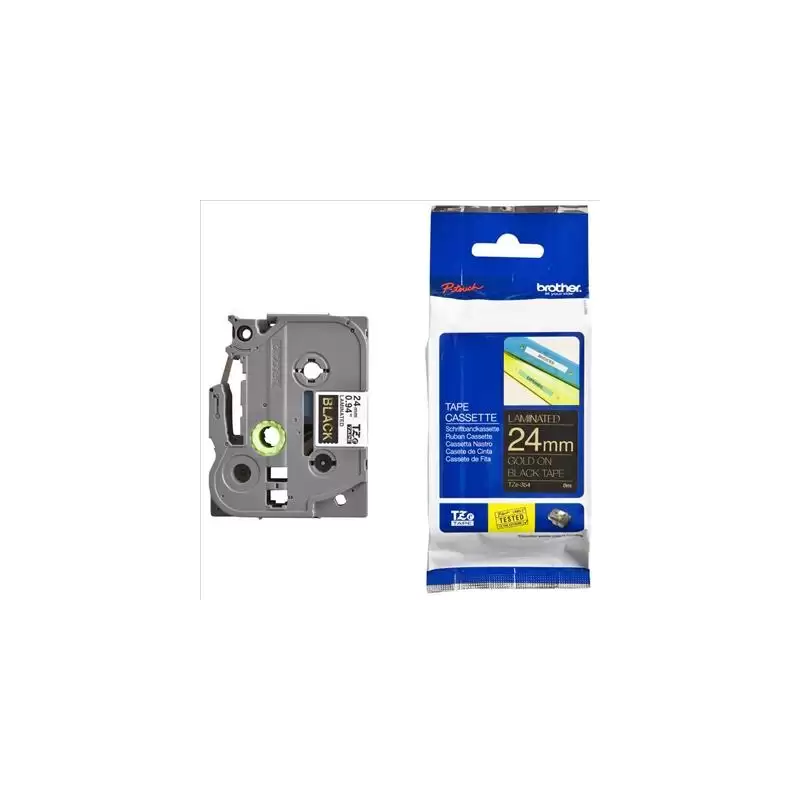 (TZE354) BROTHER CINTA ROTULADORA LAMINADA TEXTO DORADO SOBRE NEGRO - 24MMX8M