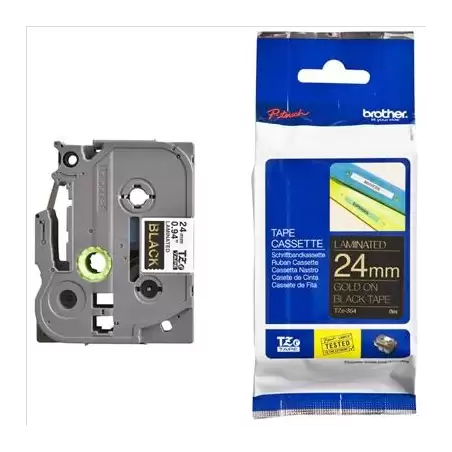 (TZE354) BROTHER CINTA ROTULADORA LAMINADA TEXTO DORADO SOBRE NEGRO - 24MMX8M
