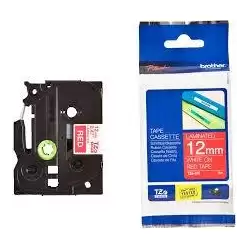 (TZE435) BROTHER CINTA ROTULADORA LAMINADA TEXTO BLANCO SOBRE ROJO - 12MMX8M