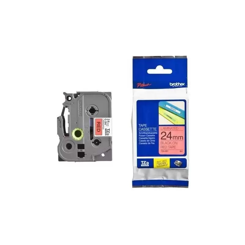 (TZE451) BROTHER CINTA ROTULADORA LAMINADA TEXTO NEGRO SOBRE ROJO - 24MMX8M