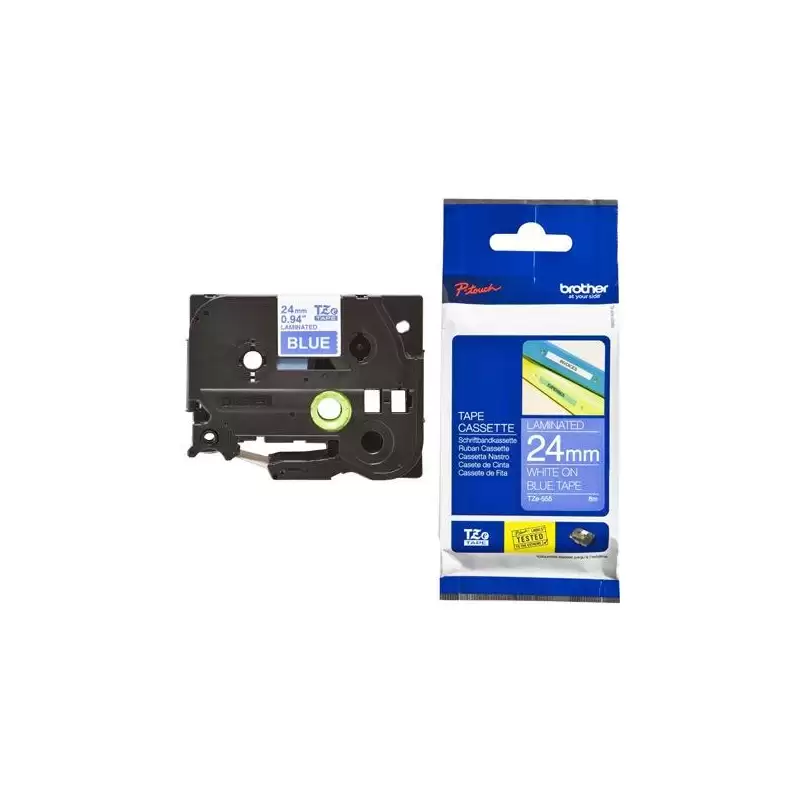 (TZE555) BROTHER CINTA ROTULADORA LAMINADA TEXTO BLANCO SOBRE AZUL - 24MMX8M