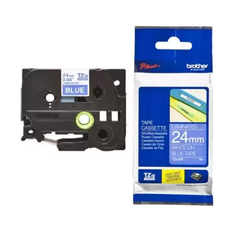 (TZE555) BROTHER CINTA ROTULADORA LAMINADA TEXTO BLANCO SOBRE AZUL - 24MMX8M