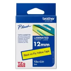 (TZEC31) BROTHER CINTA ROTULADORA LAMINADA NEGRO SOBRE AMARILLO FLUOR - 12MMX5M