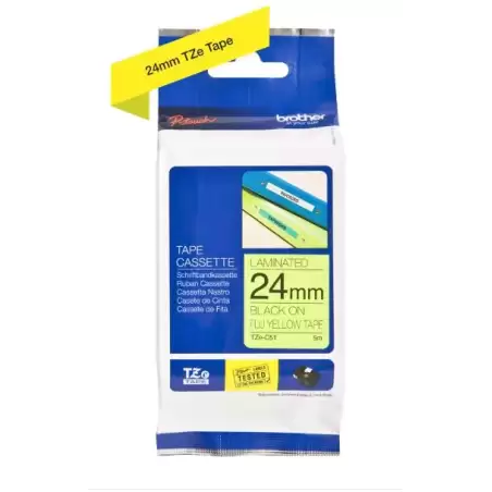 (TZEC51) BROTHER CINTA ROTULADORA LAMINADA NEGRO SOBRE FONDO AMARILLO FLUOR - 24MMX5M