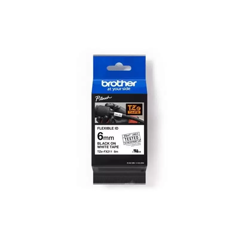 (TZEFX211) BROTHER CINTA ROTULADORA LAMINADA FLEXIBLE TEXTO NEGRO SOBRE BLANCO - 6MMX8M
