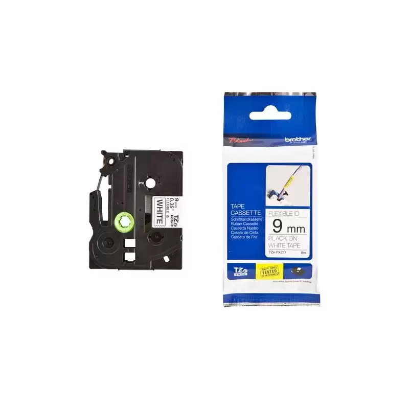 (TZEFX221) BROTHER CINTA ROTULADORA LAMINADA FLEXIBLE TEXTO NEGRO SOBRE BLANCO - 9MMX8M