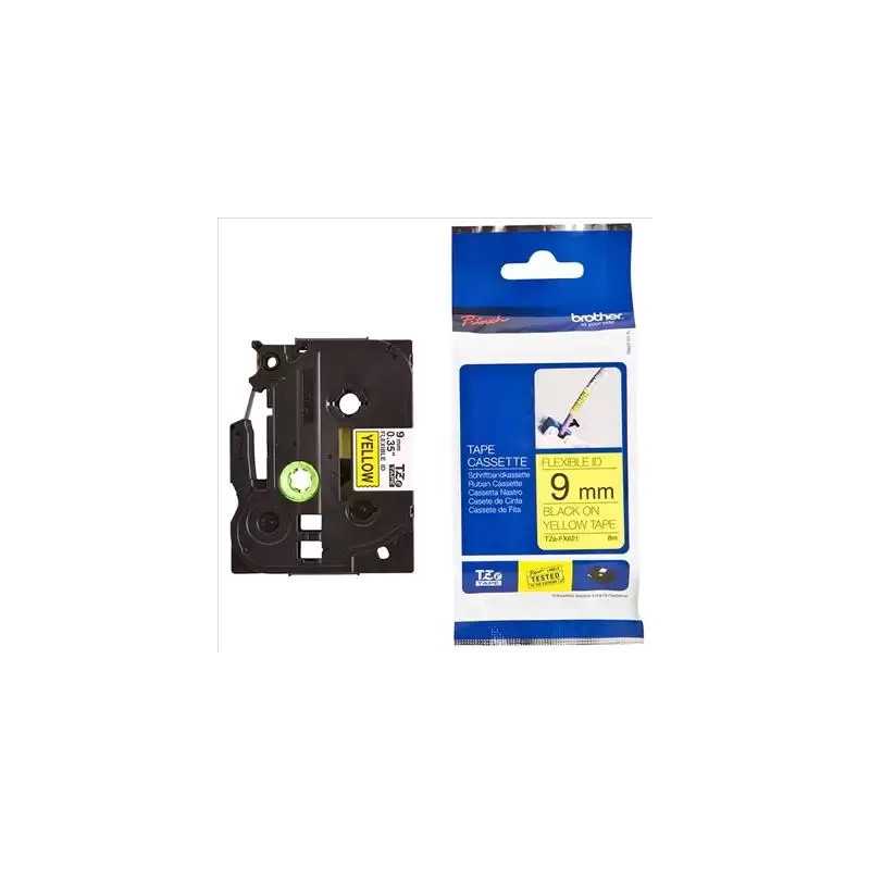 (TZEFX621) BROTHER CINTA ROTULADORA LAMINADA FLEXIBLE TEXTO NEGRO SOBRE AMARILLO - 9MMX8M
