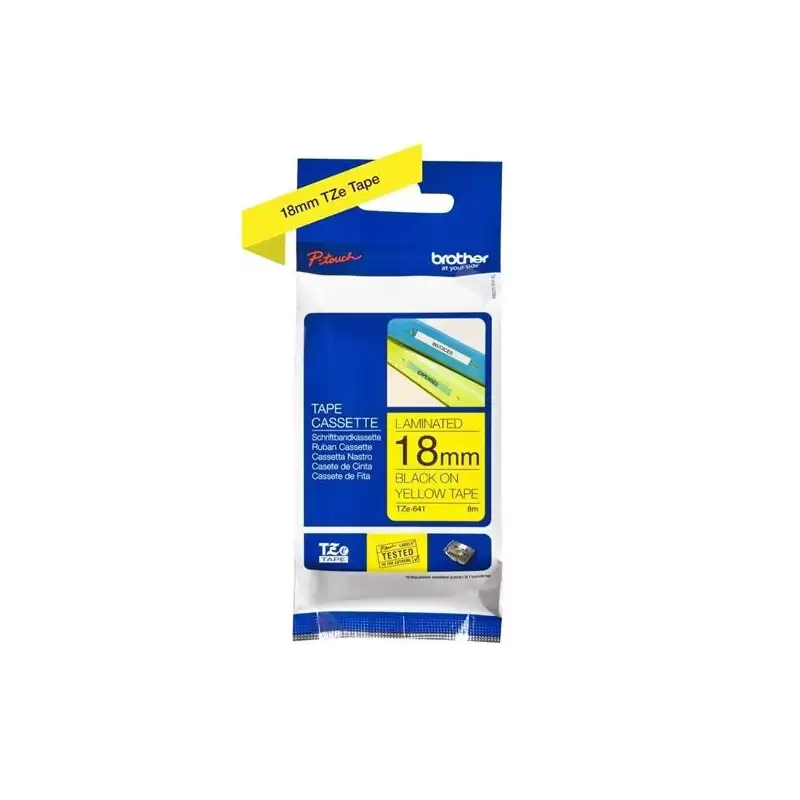 (TZEFX641) BROTHER CINTA ROTULADORA LAMINADA FLEXIBLE TEXTO NEGRO SOBRE AMARILLO - 18MMX8M