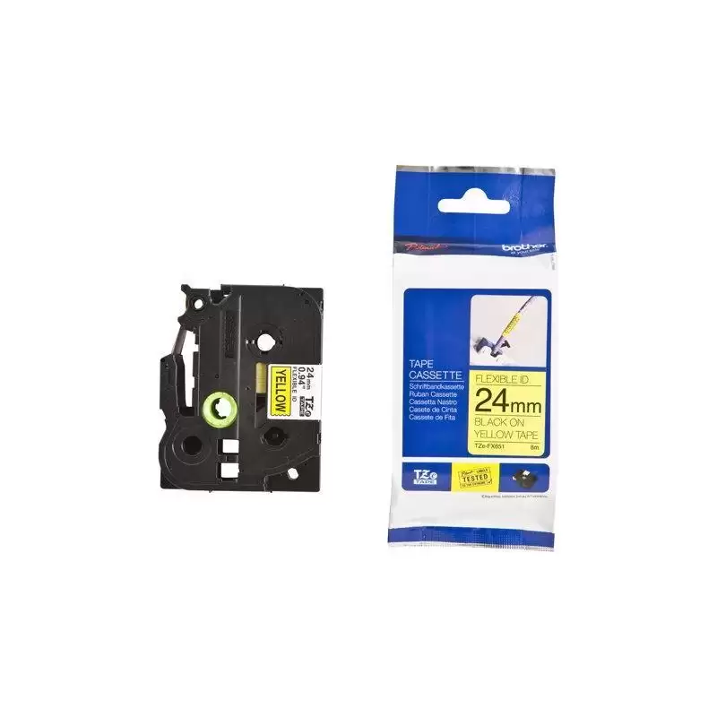(TZEFX651) BROTHER CINTA ROTULADORA LAMINADA FLEXIBLE TEXTO NEGRO SOBRE AMARILLO - 24MMX8M