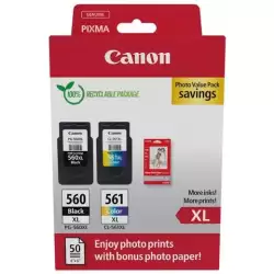 (3712C008) CANON TINTA ECOPACK BK+ C/M/Y + 50H PAPEL FOTOGRÁFICO 10X15 PARA PIXMA TS 5350/5351/5352/5353/7450 - PG 560XL + CL...