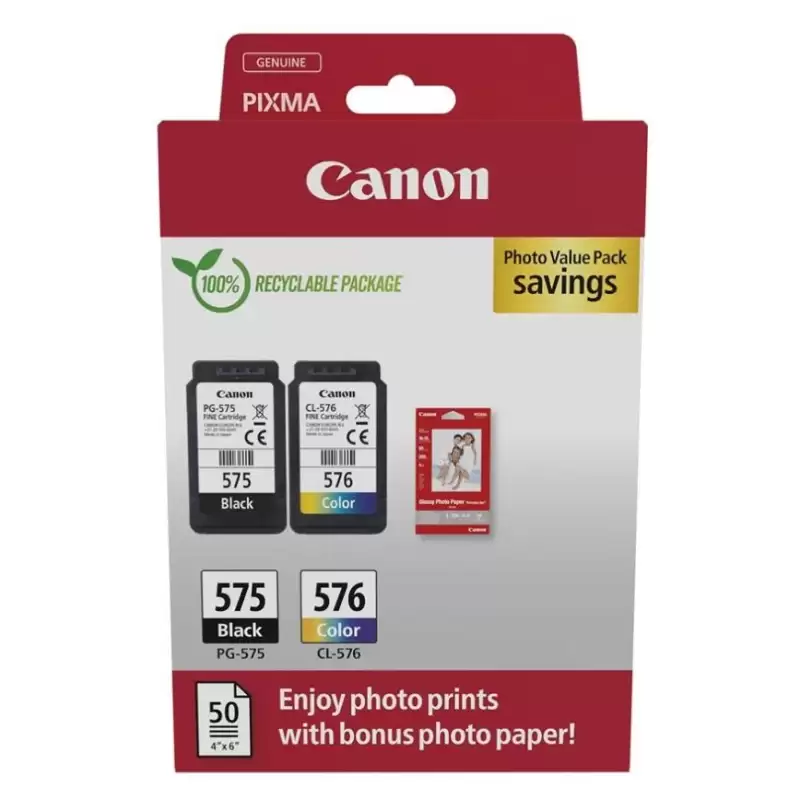 (5438C004) CANON TINTA ECOPACK BK+ C / M / Y + 50H PAPEL FOTOGRÁFICO 10X15 PARA PIXMA TR 4750I/4751I/4755I - TS 3550I/3551I -...