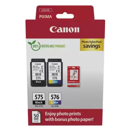 (5438C004) CANON TINTA ECOPACK BK+ C / M / Y + 50H PAPEL FOTOGRÁFICO 10X15 PARA PIXMA TR 4750I/4751I/4755I - TS 3550I/3551I -...