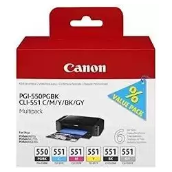 (6496B005) CANON TINTA MULTIPACKPACK PGBK+C/M/Y/BK/GY PIXMA IP 7240/7250 - PGI 550 + CLI 551 (PACK 6 COLORES)