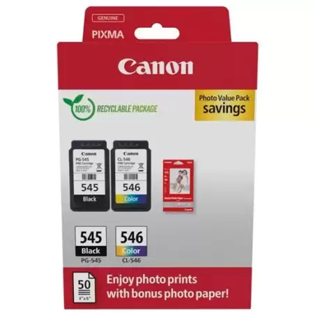 (8287B008) CANON TINTA ECOPACK BK+ C / M / Y + 50H PAPEL FOTOGRÁFICO 10X15 PARA PIXMA IP 2850 - MG 2450/2550 - TR 4550/4551 -...