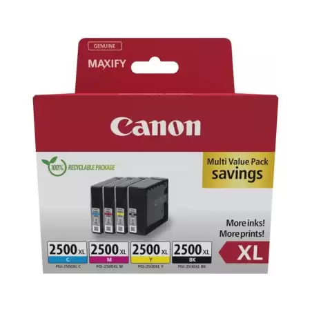 (9254B010) CANON TINTA ECOPACK BK+C/M/Y MAXIFI IB 4050/4150 - MB 5050/5150/5155/5350/5450/5455 (PACK 4 COLORES) - PGI 2500XL