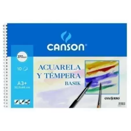 (C200400697) CANSON GUARRO BLOC ACUARELA Y TÉMPERA BASIK ESPIRAL 10 HOJAS 370GR 32