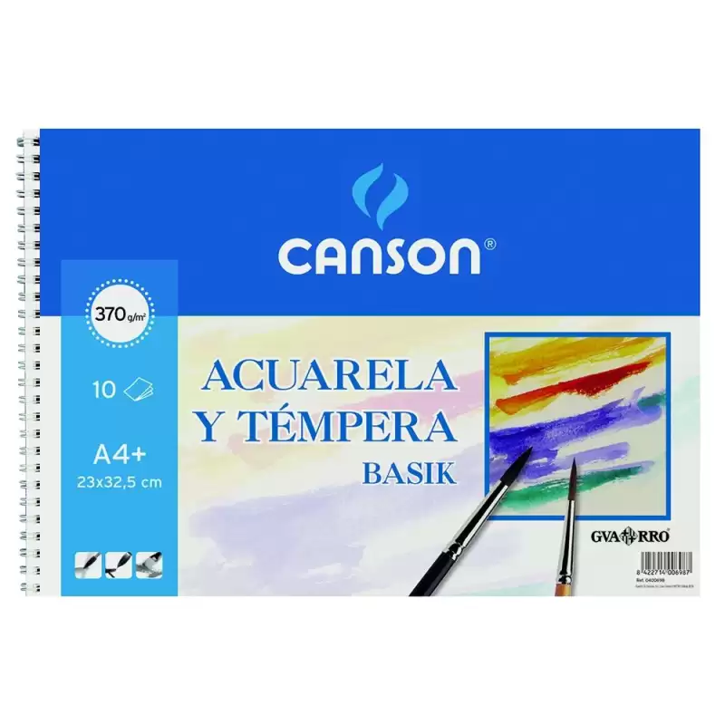 (C200400698) CANSON BLOC ACUARELA Y TÉMPERA BASIK ESPIRAL 10 HOJAS 370GR 23X32
