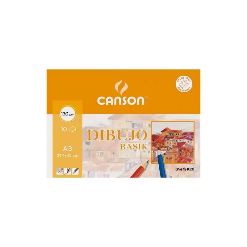 (C200403159) CANSON MINIPACK DIBUJO BASIK 10 HOJAS LISO 130 GR. 29