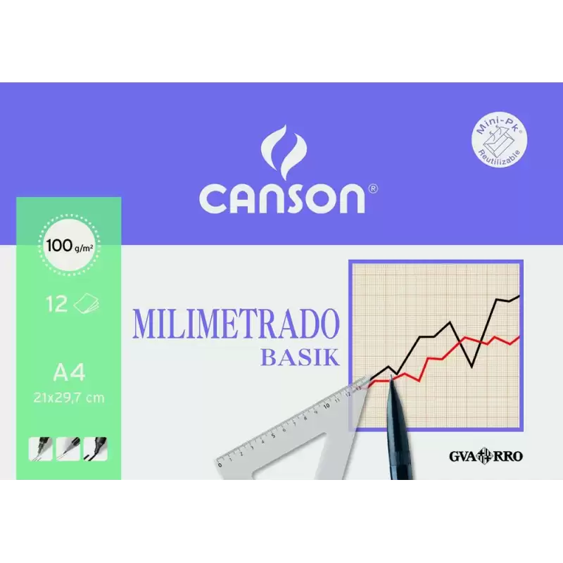 (C200406323) CANSON MINIPACK DIBUJO BASIK 12 HOJAS MILIMETRADO 100 GR. 21X29