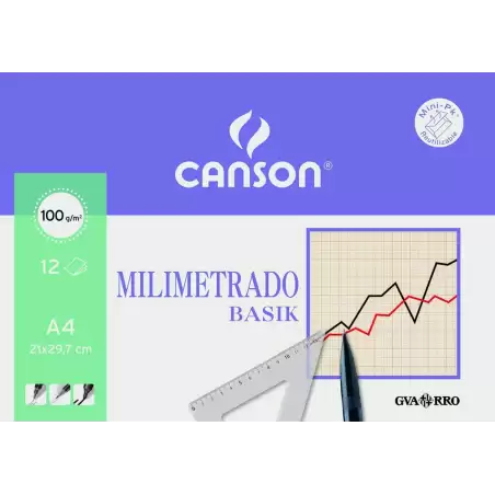 (C200406323) CANSON MINIPACK DIBUJO BASIK 12 HOJAS MILIMETRADO 100 GR. 21X29