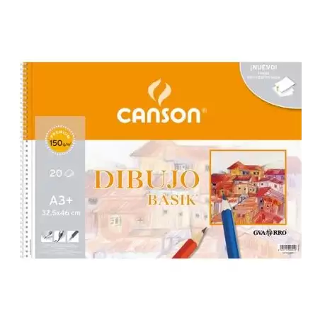 (C400078215) CANSON BLOC DIBUJO BASIK ESPIRAL 20H A3+ 150GR MICROPERFORADO C/RECUADRO BLANCO NATURAL