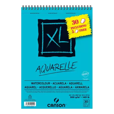 (C400110016) CANSON BLOC ACUARELA AQUARELLE FINO XL ESPIRAL 25 + 5(GRATIS) HOJAS 300GR 21X29